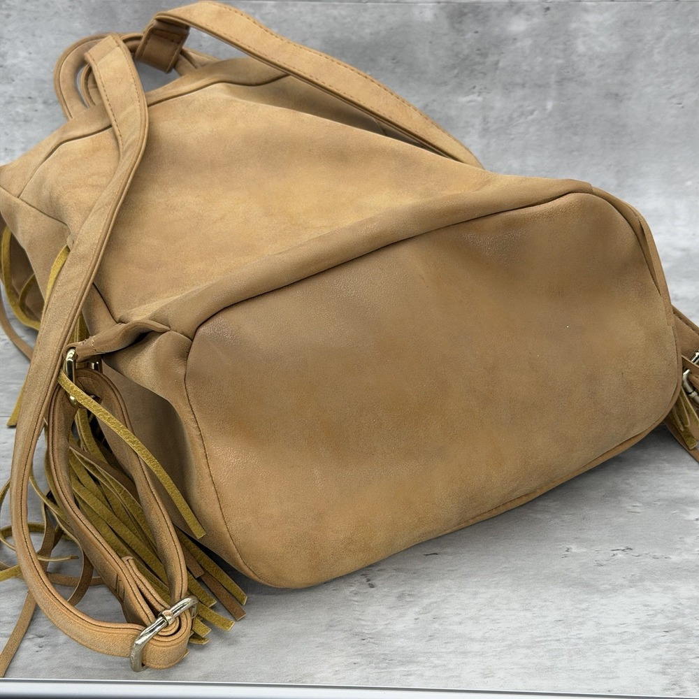 Expressions NYC Backpack Brown Tan Faux Leather Fringe Boho Festival Western - Picture 5 of 7